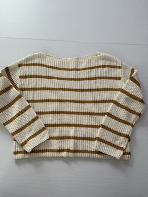 H&M Women's Cable Knit Boat Neck Jumper S White Yellow Striped