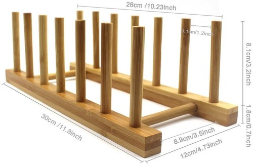 2x Bamboo Wooden Dish Rack Plate Stand Pot Lid Holder Cabinet Organizer Kitchen - Picture 5 of 6