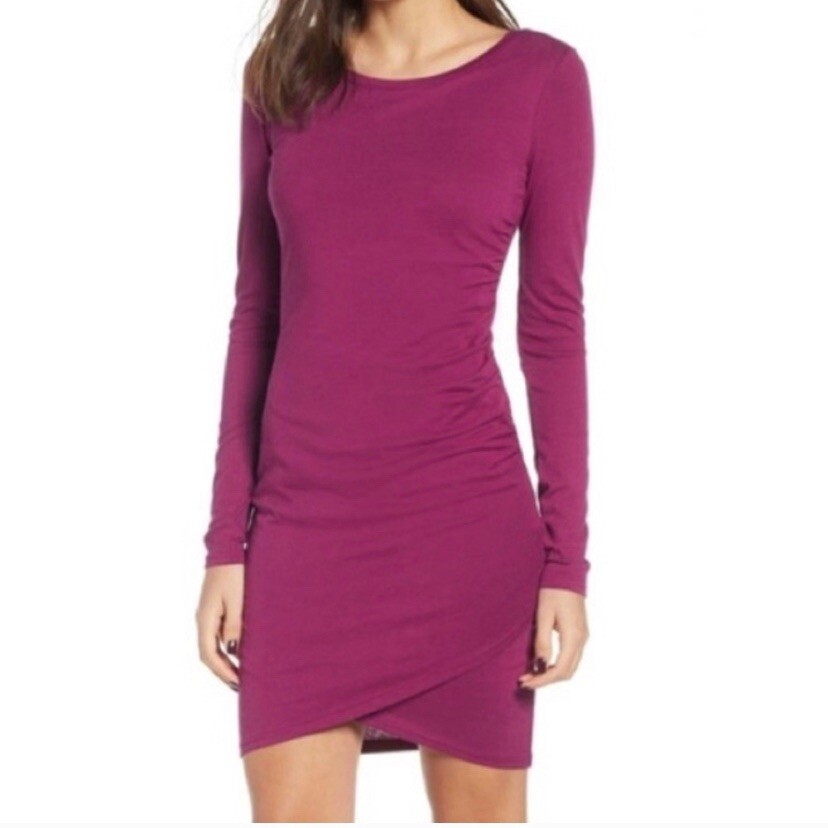 Leith Womens Ruched Dress Long Sleeve 