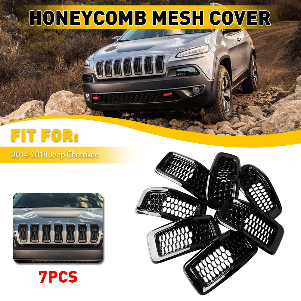 For Jeep Cherokee 2014-2018 7X Black Front Mesh Bumper Grille Inserts Honeycomb
