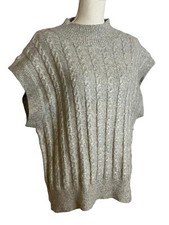 NWT Cupcakes Cashmere L Sweater Vest Cable Knit Gray Pullover Preppy Academia