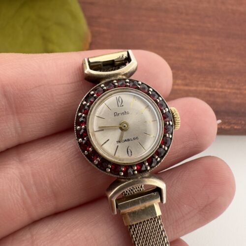VINTAGE ~ ARISTO INCABLOC ~ OROLOGIO DA DONNA DELICATO ~GRANATO ORO 10K GF~ CARICA MANUALE - Foto 3 di 14