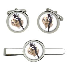 Magpie Cufflinks and Tie Clip Set