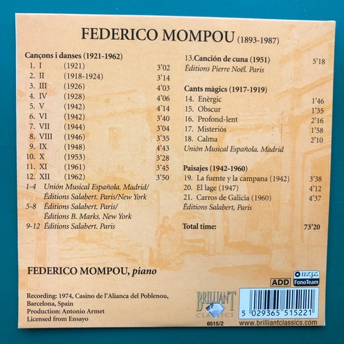 Frederic Mompou COMPLETE PIANO WORKS Neo-Classical 4x CD Boxset Musica Callada - Picture 9 of 24
