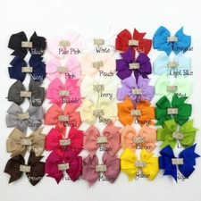 30pcs 3" Handmade Grosgrain Bows Crown Buttons Ribbon Boutique Hair Bows NO Clip