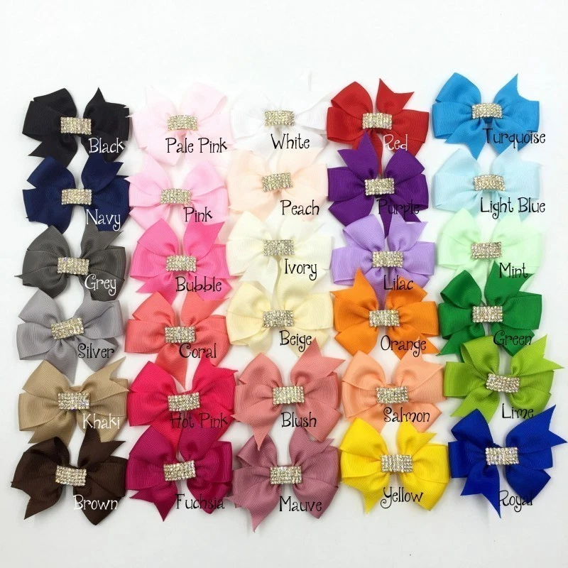 120pcs 3" Handmade Grosgrain Bows+Crown Buttons Ribbon Boutique Hair Bow NO Clip - Image 2 of 3