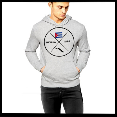 Havana Cuba Hoodie Cuban Map And Flag Minimalistic Design On Grey Pullover Latin