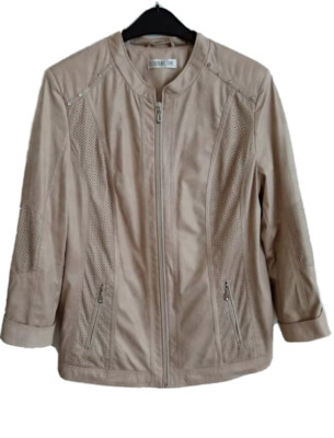 Couture Line Designer Jacke Gr.40/M beige Velours Lederimitat Cut out HSE24 NEU