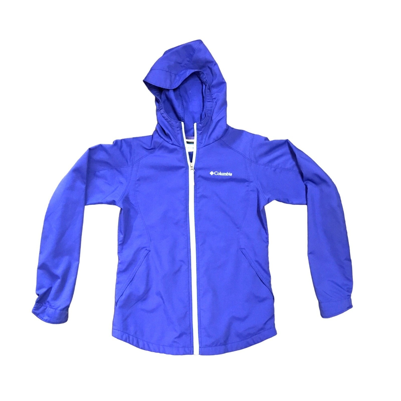 Columbia Youth L Blue Full Zip Rain Jacket Hooded Inside and