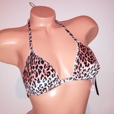 Victoria Secret Swim Bikini Top XS Leopard Velvet String Triangle Halter No Padd