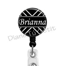 Retractable Badge Reels, Black & White Badge Holder, Personalized Name Clip, 474