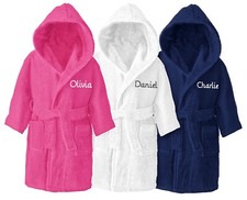 Personalised Kids Childrens Bathrobe Terry Towelling Hooded Bath Robe Gown 4 -14