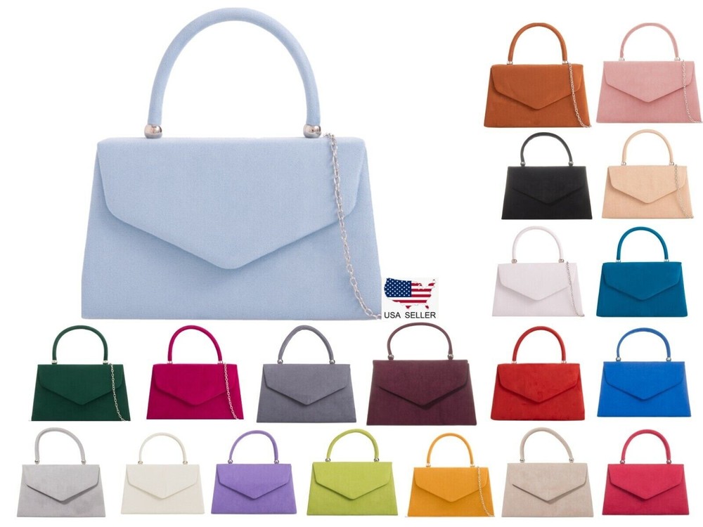Women's Faux Suede Clutch Bag Top Handle Evening Bag Party Box Handbag Purse