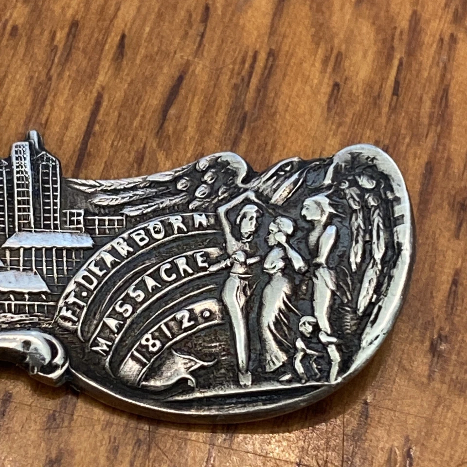 Manchester Mfg Art Nouveau Plata Esterlina Chicago Fort Dearborn Masacre Masons Foto 2 de 4