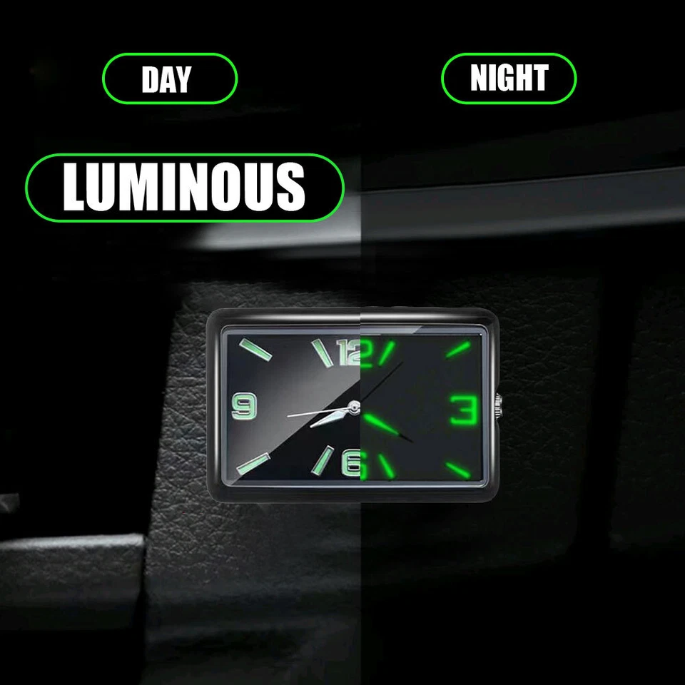 Mini Quartz Analog Watch Stick-On Clock Luminous Square Watch For Car Motorcycle - Image 2 of 4