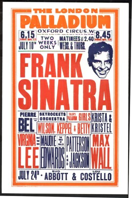 Postkarte Repro von 1993 London Palladium Spielzettel mit Frank Sinatra