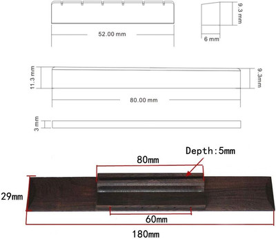 5Pcs Guitar Rosewood Bridge Saddle Nut & End Pin Set for 6 Strings Classical ...