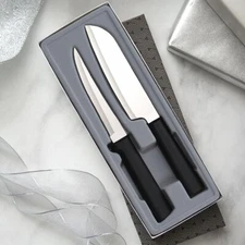 Rada Super Cooks Paring Knife Set G253 black 2pc cutlery USA made L/R hand use