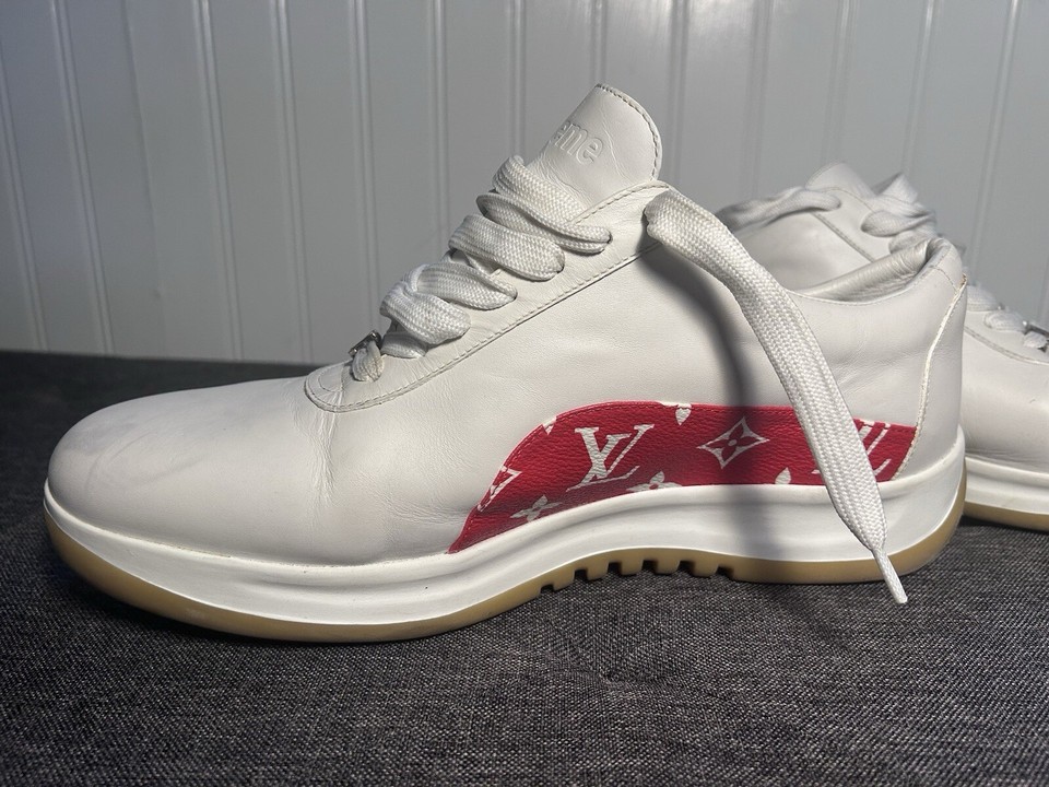 Louis Vuitton x Supreme RARE White/Red Monogram Logo Men Sneakers Sz 9