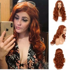 Long Wavy Orange Copper Red Wig Natural Hairline Synthetic Lace Front Wigs 