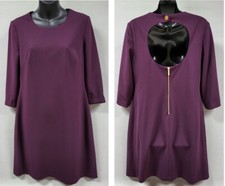Calvin Klein Purple Dress Womens sz 10 Shift Keyhole Back 3/4 Sleeve Office
