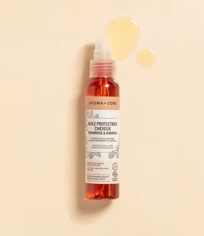 Huile protectrice cheveux aromazone pour la plage et la piscine soin karanja