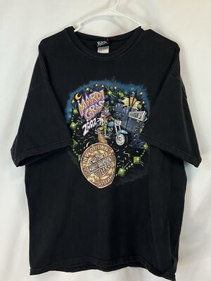Vintage Y2K 2002 Harley Davidson MARDI GRAS New Orleans Mens XL T-shirt  Made USA