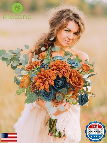 Alecono Artificial Flowers, Orange Fake Flowers for Fall Wedding Bouquets, We - Picture 4 of 5