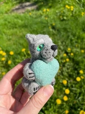Wolf HandMade OOAK Needle Felted 3,5 in Gift Toy Original Home Decor
