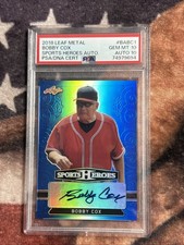 2018 Bobby Cox Leaf Metal Sports Heroes Blue Prismatic #3/15 Auto PSA 10/10