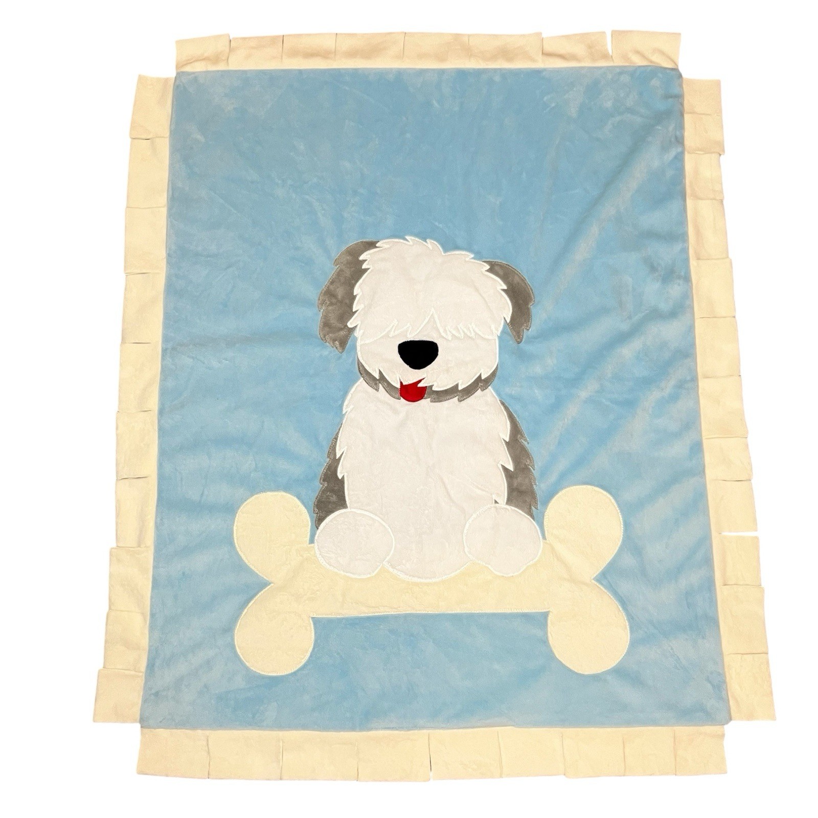 Boogie Baby Dog Blanket with Fringe English Sheepdog Light Blue SOFT 28”x35”