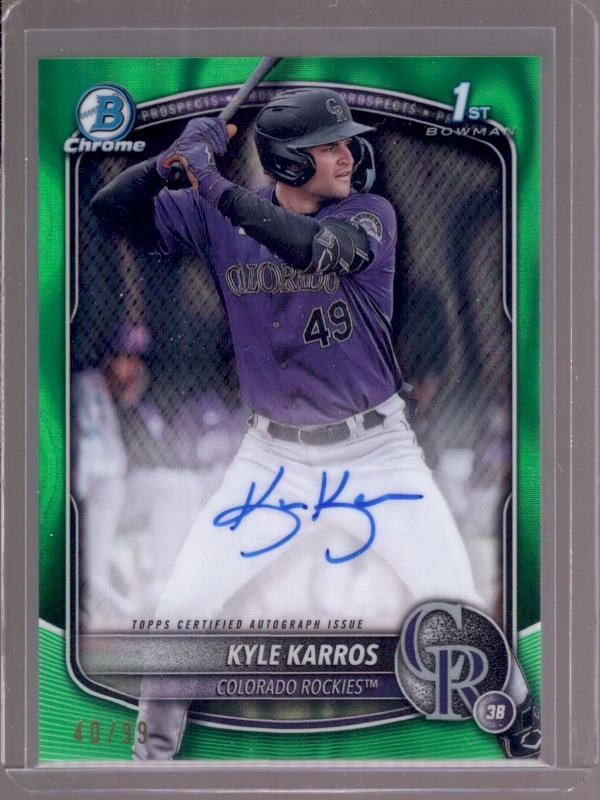 KYLE KARROS 2025 Bowman Chrome 1st Green Lava Refractor RC Autograph Auto #40/99