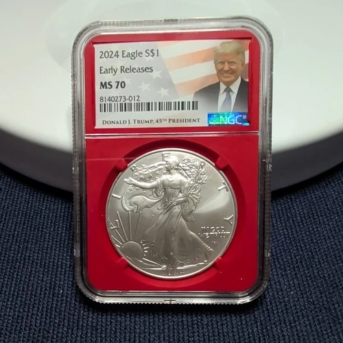 2024 American Silver Eagle NGC MS70 First Releases, Trump Label