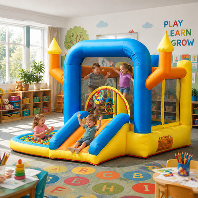 5-In-1 Kids Inflatable Bounce House w/Basketball Hoop Target Slide Jumper Castle
