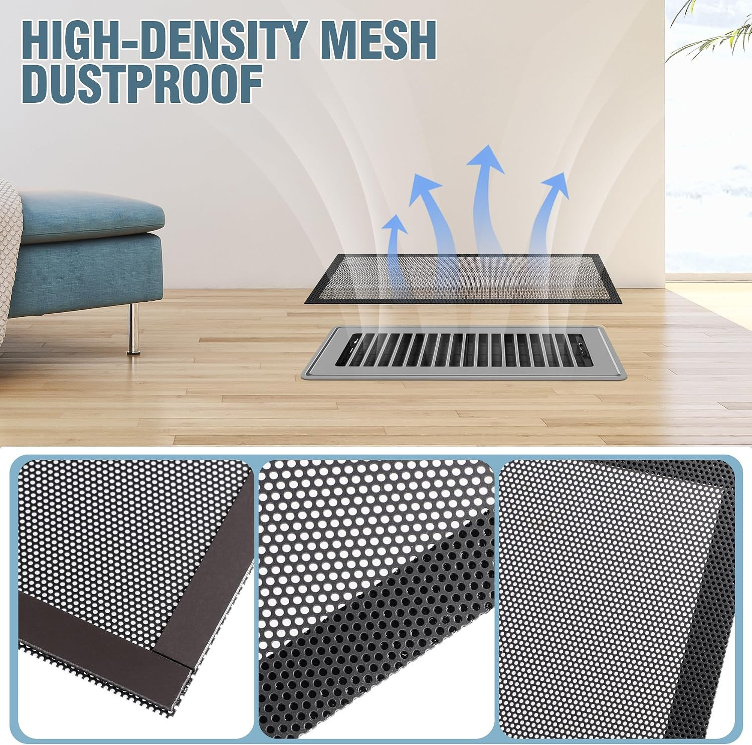 как выглядит 6 Pack Magnetic Floor Vent Mesh Covers 5.5x12 Inch PVC Register Filters Black фото