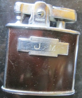 VINTAGE RONSON STANDARD BROWN & CHROME ''JM'' MONOGRAM, WORKING USED