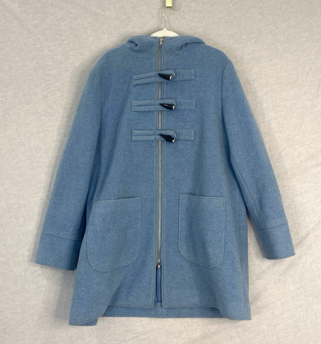 Country Road Blue Wool Cashmere Duffle Coat Size Large Hooded Overcoat Jacket image 2