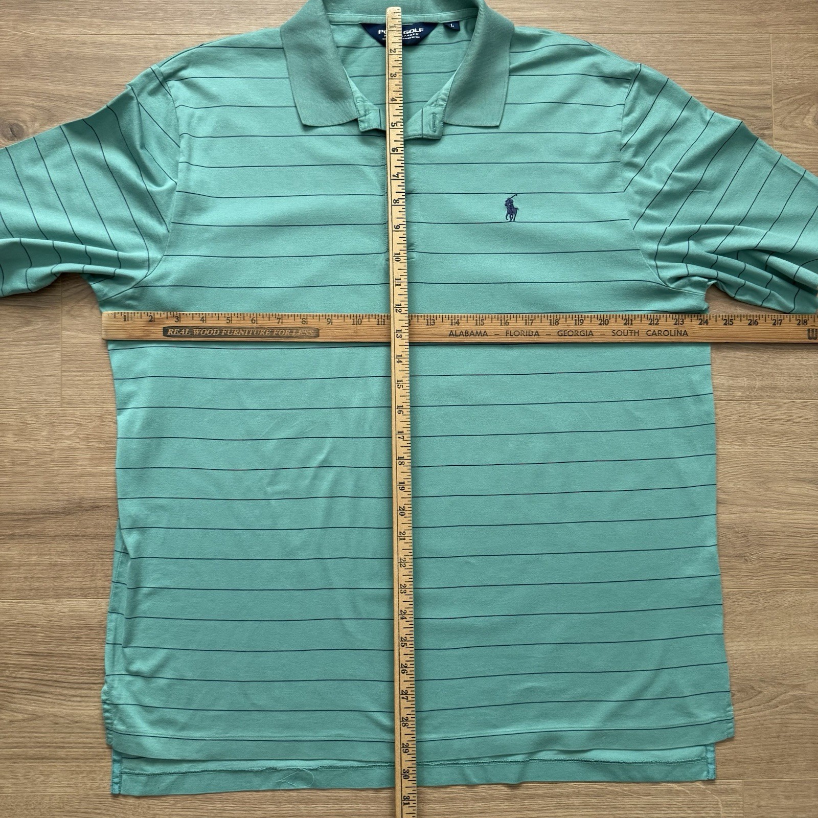 Polo Golf Ralph Lauren Polo Shirt Mens L Green Blue Striped Pima Cotton Knit thumbnail 8