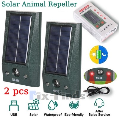 Solar Ultrasonic Animal Repeller Outdoor Deer Repellent Device Dual Strobe LED