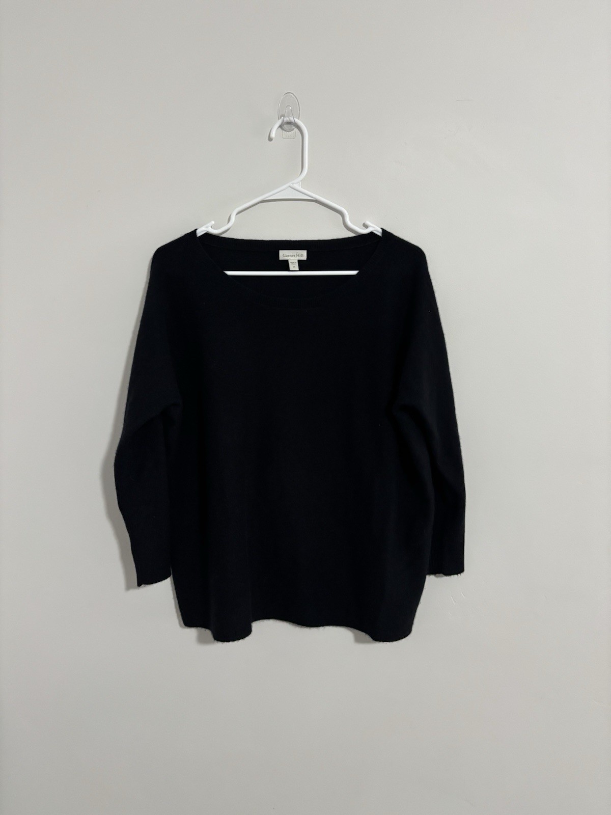 Garnet Hill 100% Cashmere Sweater Black Women M Oversized Boxy Boat Neck Luxury