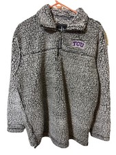 TCU Fleece Woman  s Pull Over Size L Logo Gray And Black 1/4 Zip Collage Frogs