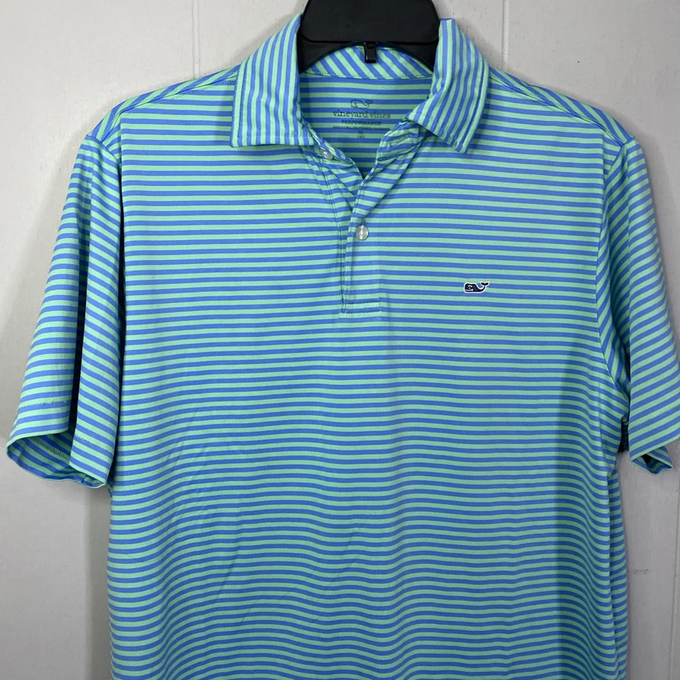 Polo Vineyard Vines Performance Juvenil XL Verde Azul Ligero Golf 21x28 Foto 3 de 4