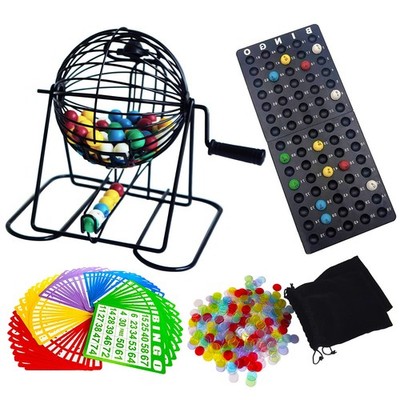 Deluxe Bingo Game Set - Metal Round Cage, 75 Colored Balls, 50 Bingo Cards, 300