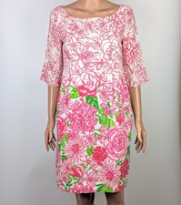 Lilly Pulitzer Women's Cotton Pink Roses Print  3/4 Sleeve Lined Dress size 6
