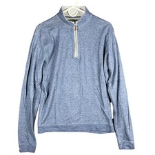 johnnie-O Quarter Zip Pullover Mens Medium Blue Heather Cotton Lyocell Blend