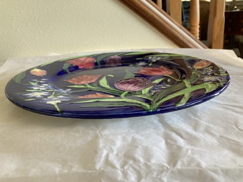 Maling Embossed Tulips Antique Wall Plate England 1930s Art Pottery Floral Decor - Picture 4 of 7