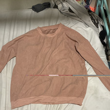 Women's Pink Crewneck Pullover Sweatshirt L Regular Fit Solid Cotton Knit