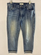 tgla Women’s Jeans Size 33 Skinny Leg Rhinestone Studded Roll Denim
