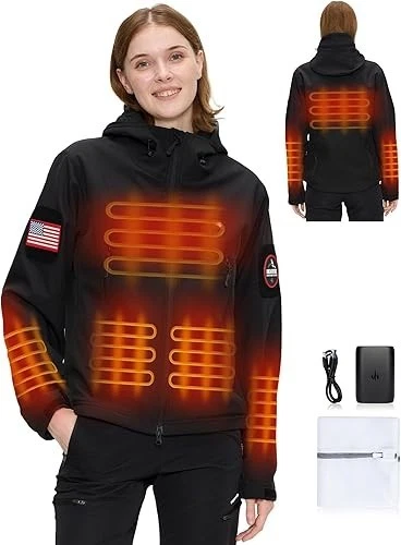 HEATIX Women’s 12V Heated Jacket L – 5 Zones, Softshell, Black