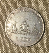 Monete in Argento 500 lire, caravelle , Italia 1958 ottime condizioni.